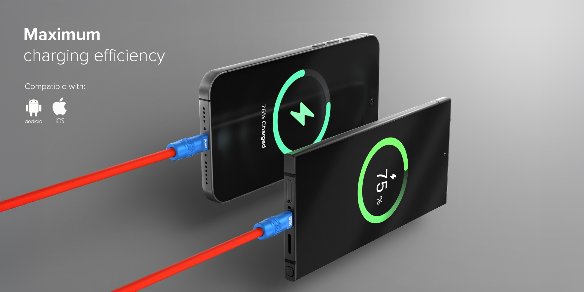 Kabel Newell USB-C - USB-C 100 W, 2 m, silikonowy, niebiesko-pomarańczowy